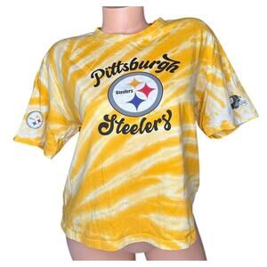 Womens Pittsburgh Steelers WEAR by Erin Andrews Yellow White Tie-Dye T-Shirt S